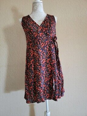 Universal Thread Floral Wrap Dress Red Blue Sleeveless Mini Sundress Sz XS